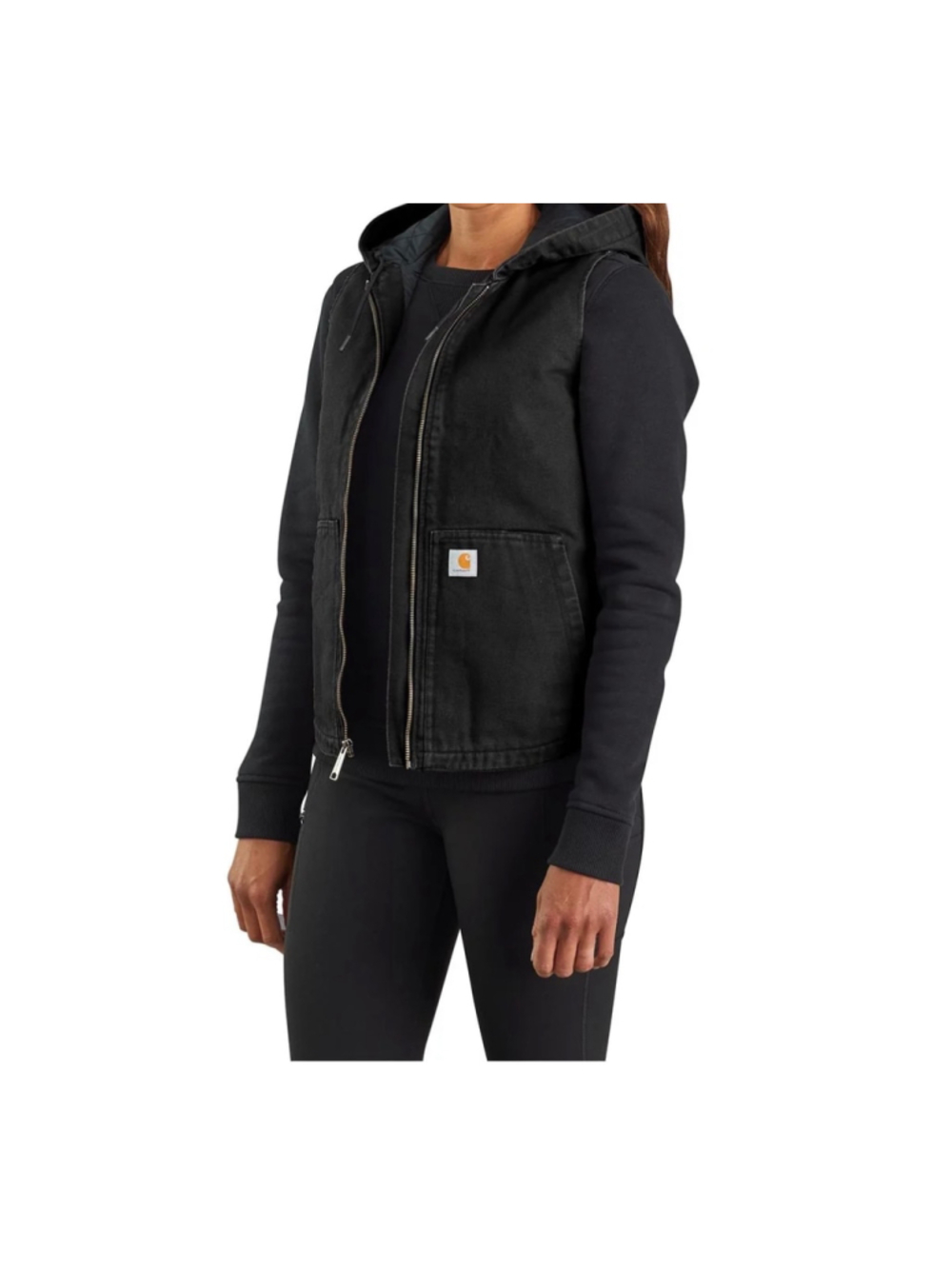 Carhartt 104026 Women's Washed Duck Insulated Black Hooded Vest XXL